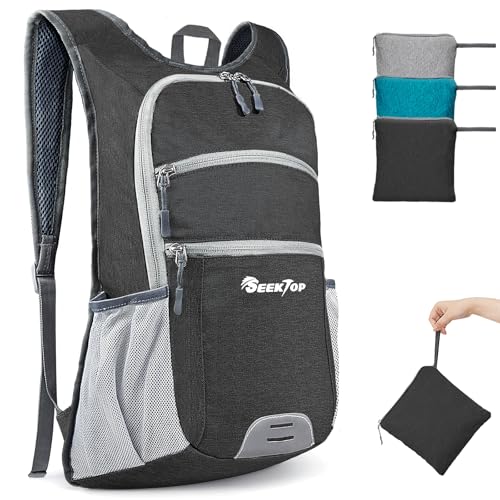 Seektop 20L Hiking Backpack Ultra Lightweight Waterproof Travel Backpack Packable Small Backpack Outdoor Foldable Day Pack for Women Men, Black